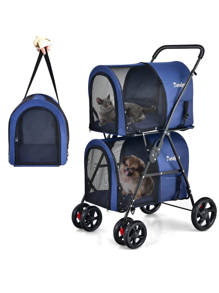 2 Etagen Hundewagen in Blau