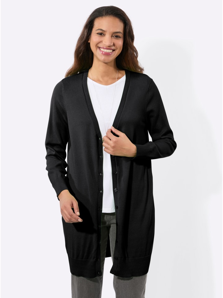 Long-Strickjacke in schwarz
