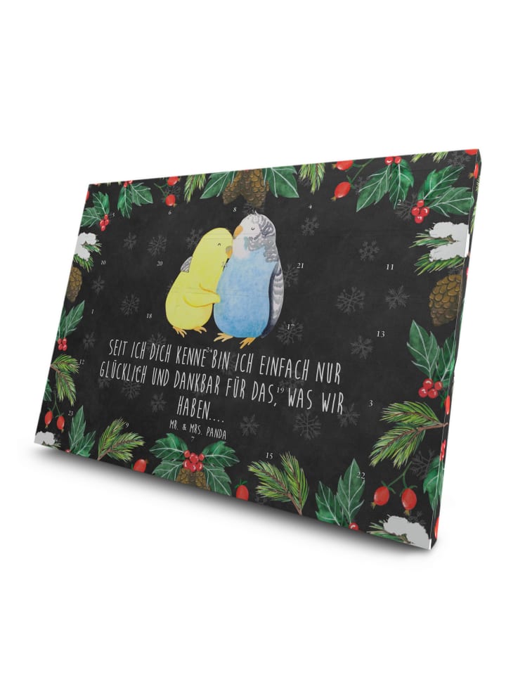 Advents-Teekalender Wellensittich Liebe mit Spruch in Kreidetafel