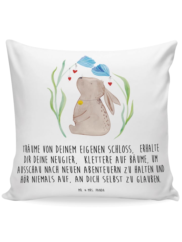 Kuschelkissen 40x40 Hase Blume mit Spruch in Weiß