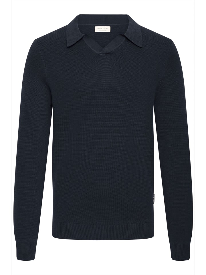 Langärmliger Strickpullover mit Mustern und Rundhalsausschnitt in Dunkelblau