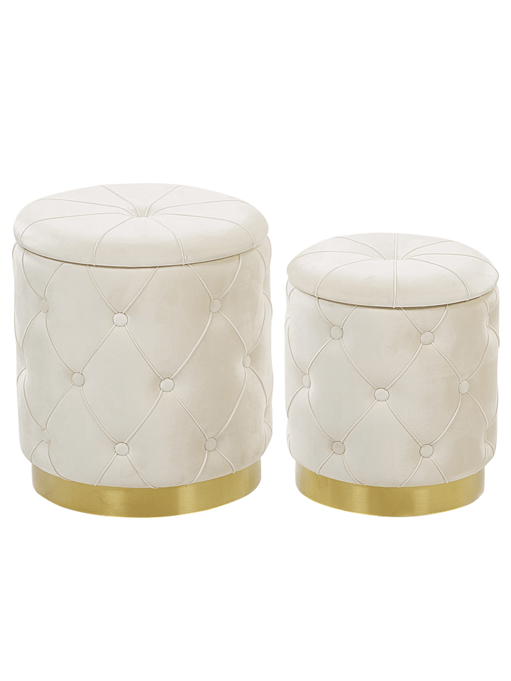 2er-Set Pouf PUEBLO in Weiß/Gold