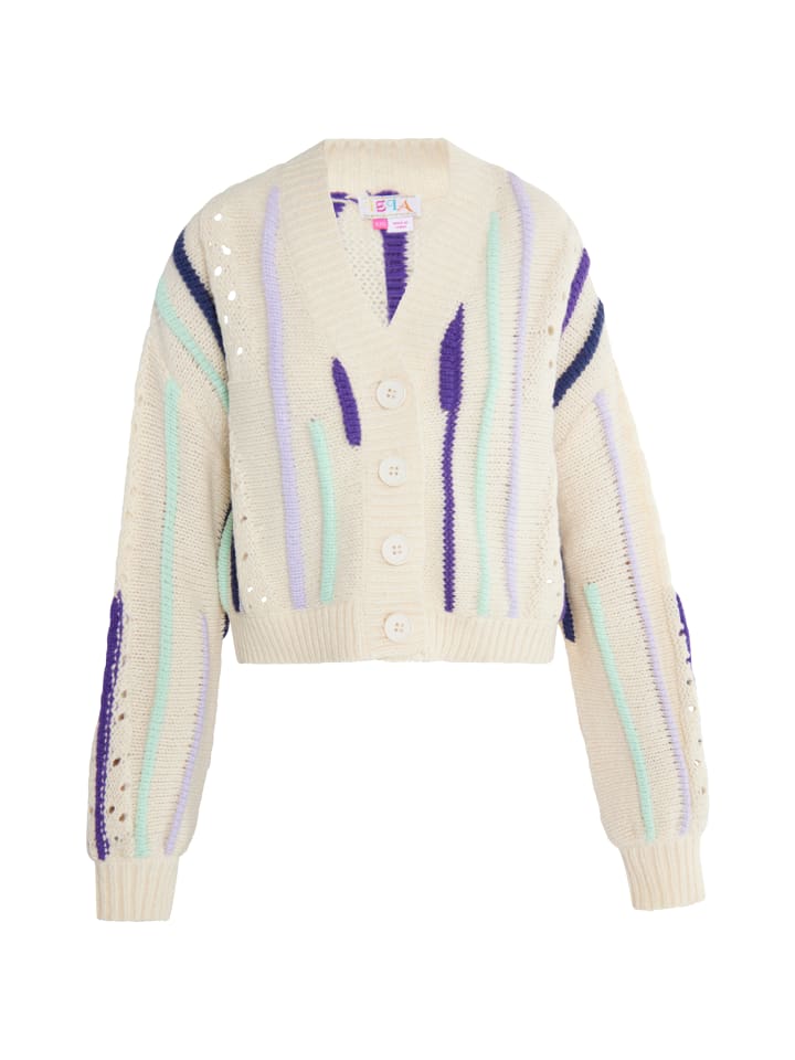 Damen Cardigan in Wollweiss Mehrfarbig