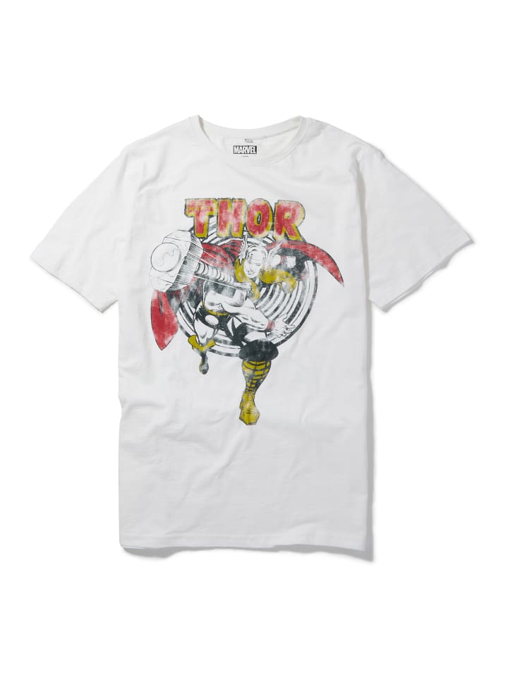 T-Shirt Marvel The Mighty Thor Retro Hammer Ecru Slub in Ecru