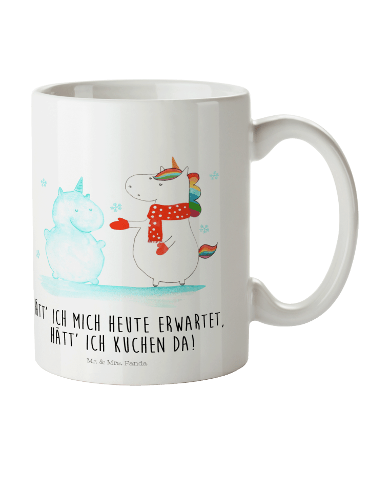 Becher Einhorn Schneemann mit Spruch in Weiß