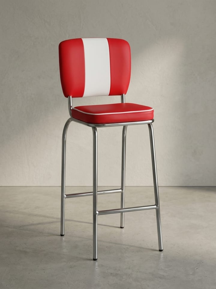 American Retro Barstuhl: Kunstleder, Chromfuß, 110 kg Belastbarkeit in Rot