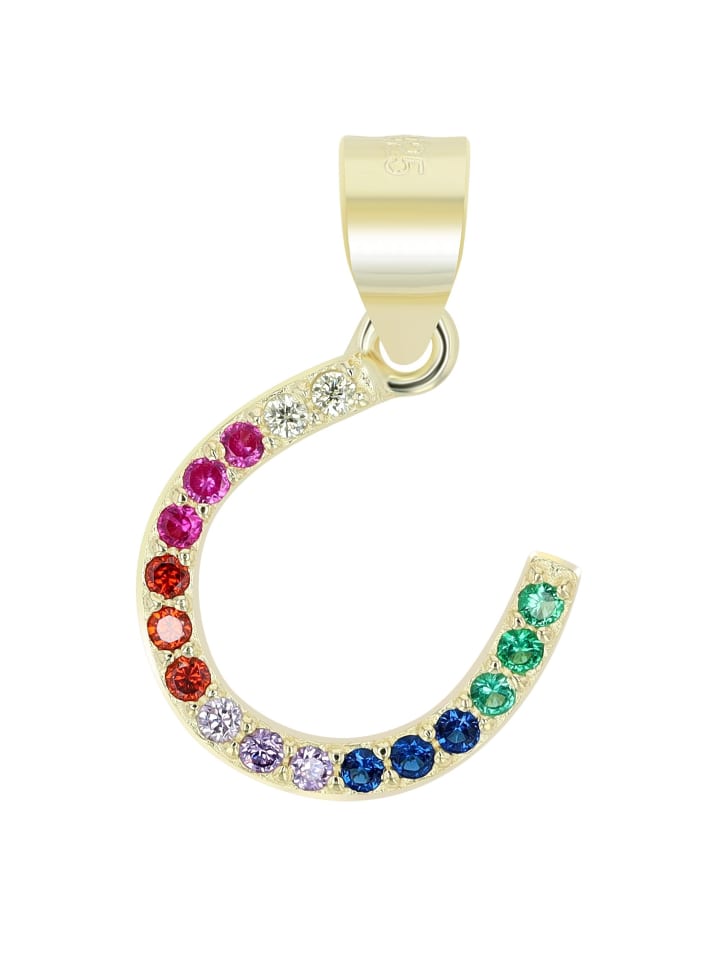 Damen Anhänger Hufeisen aus 925 Silber mit Zirkonia in bunt
