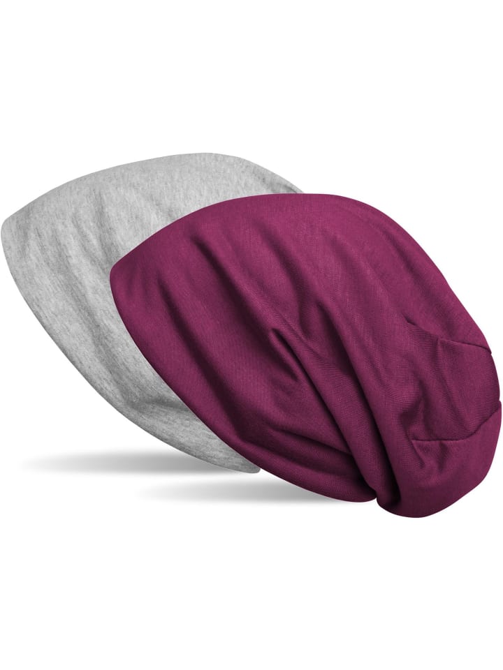 Wende Beanie Mütze in Grau meliert / Violett
