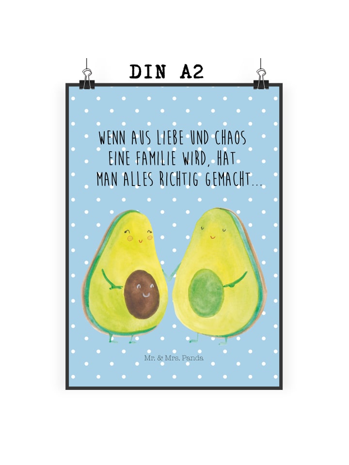 Artprint Avocado Pärchen mit Spruch in Blau Pastell