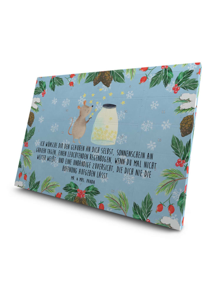 Adventskalender Maus Sterne mit Spruch in Eisblau