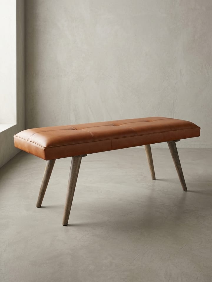 Sitzbank Ziegenleder / Massivholz Bank 117x51x38 cm im Retro Stil,