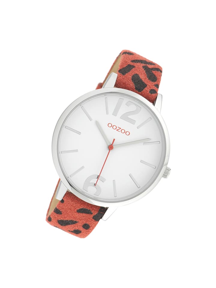 Analog-Armbanduhr Oozoo Timepieces rot, schwarz groß (ca. 43mm)