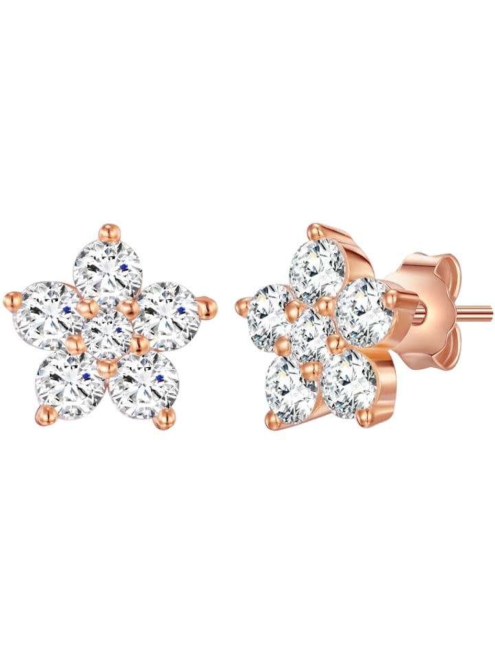 Ohrstecker Blume aus Sterling Silber mit Zirkonia in roségold