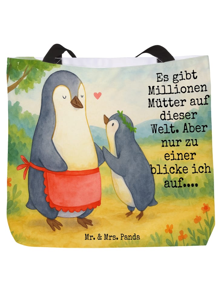 Tote Bag Pinguin mit Kind Design mit Spruch in Weiß