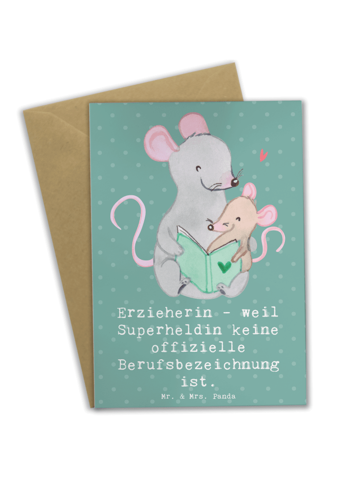 Grußkarte Erzieherin Superheldin mit Spruch in Meeresbrise