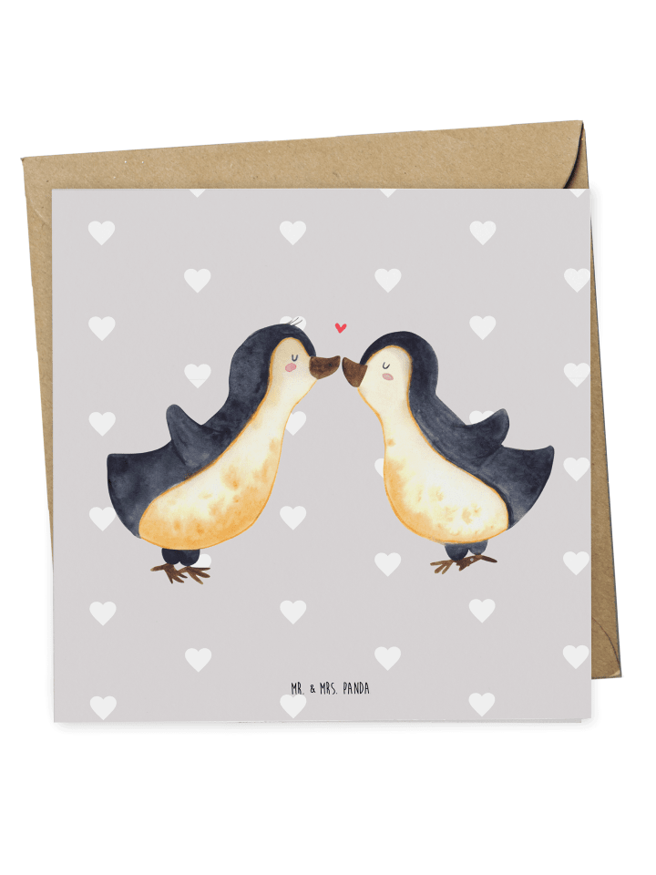 Deluxe Karte Pinguine Kuss ohne Spruch in Grau Pastell