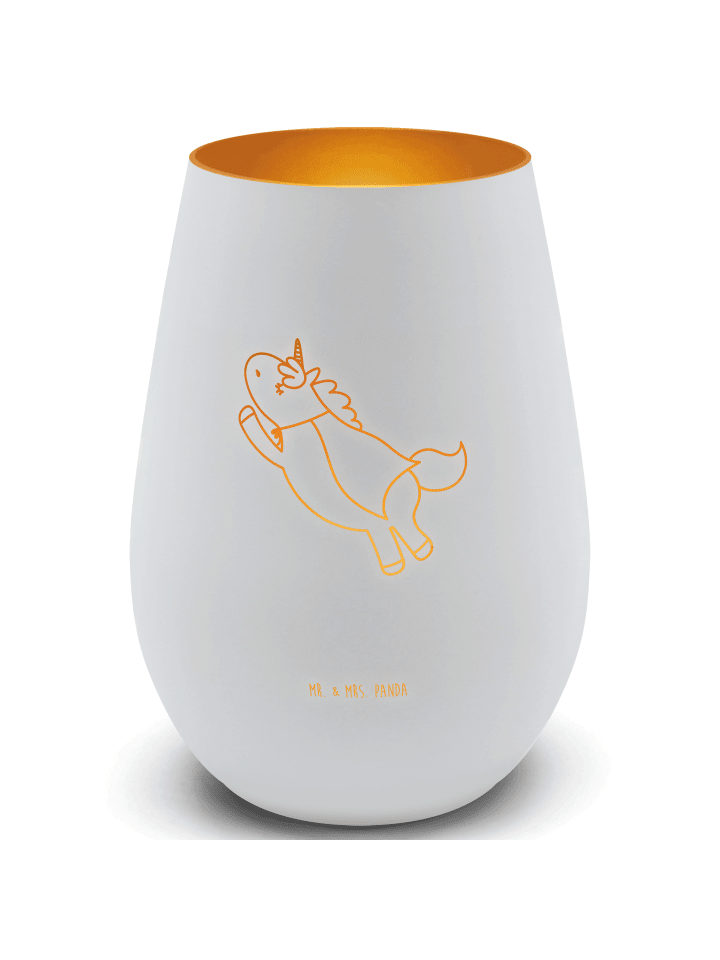 Windlicht Glas Einhorn Geburtstag mit Spruch in Weiß