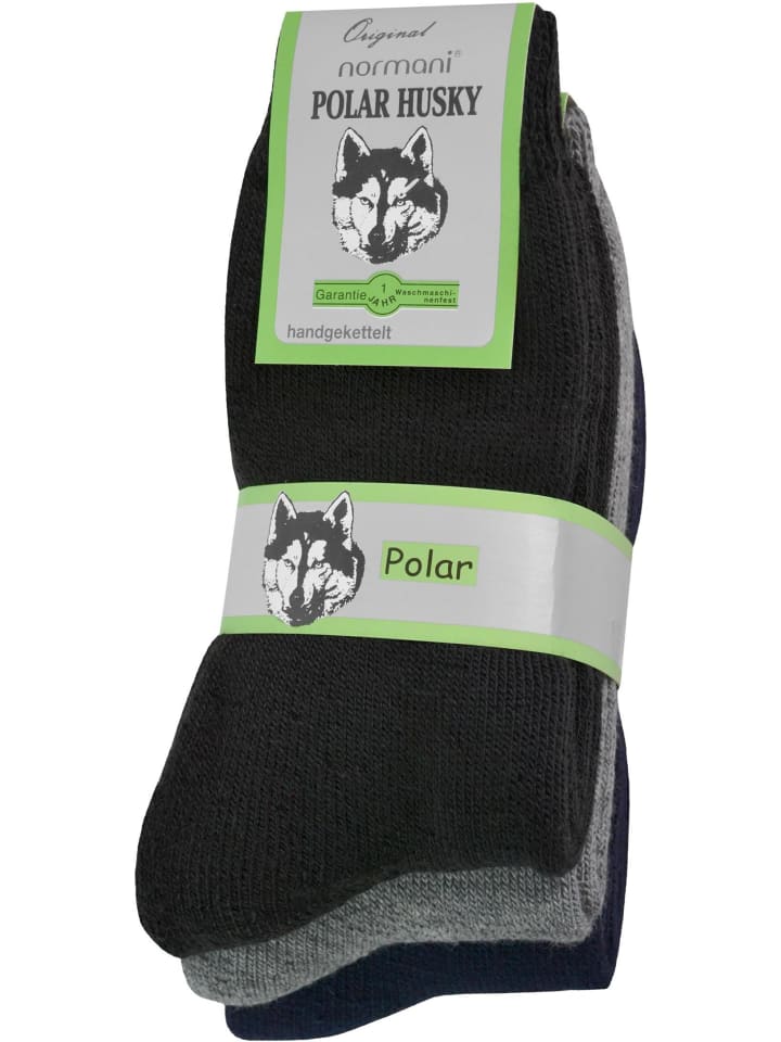 3 Paar Vollfrottee-Wintersocken in Schwarz/Grau/Marine