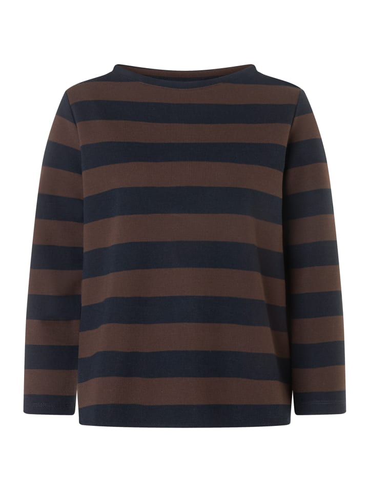 kompaktes 3/4 Arm-Boxy-Blockstreifenshirt in brown/marine stripes