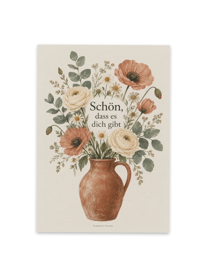 Postkarte Blumenstrauß modern Design mit Spruch in Weiß