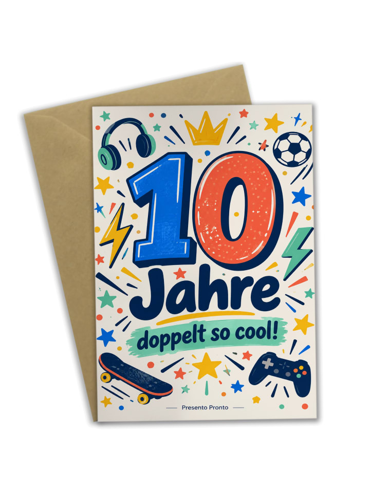 Geburtstagskarte 10. Geburtstag Zahl fröhlich D... in Weiß