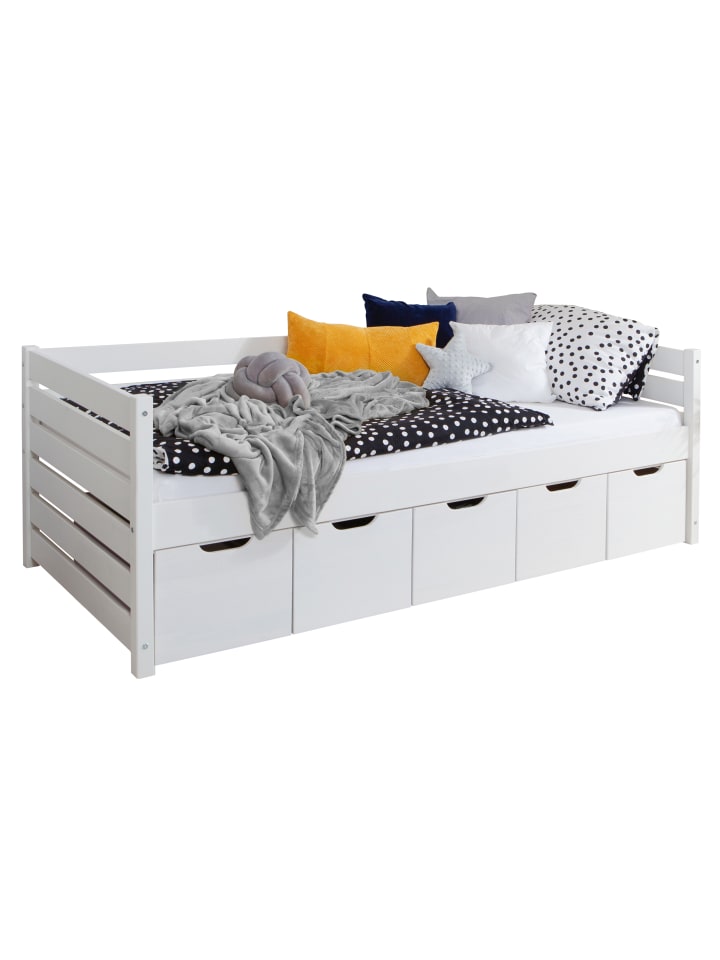 TICAA Sofabett Naomi inkl. 5x Schubkästen, 100x200, Weiß in Weiß