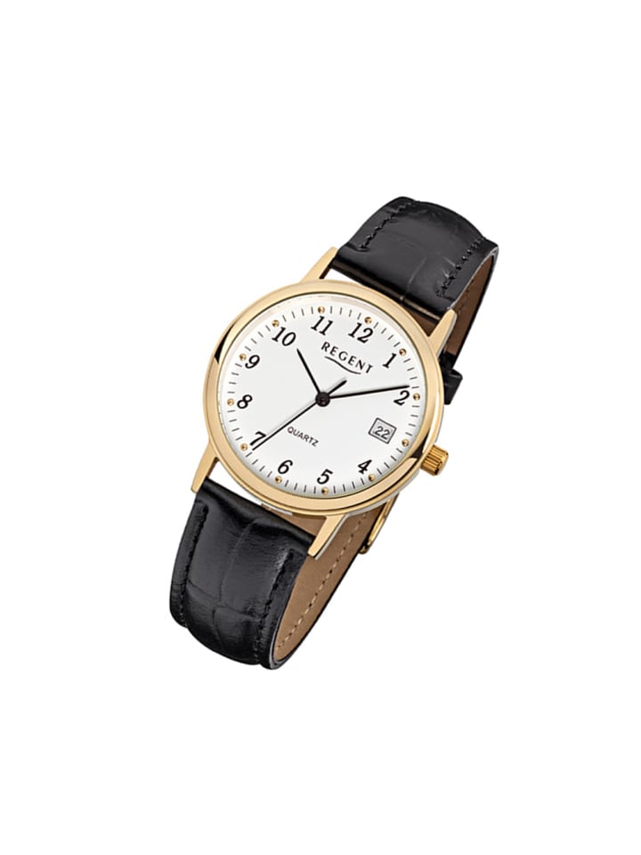Analog-Armbanduhr Regent Lederarmband schwarz mittel (ca. 34mm)