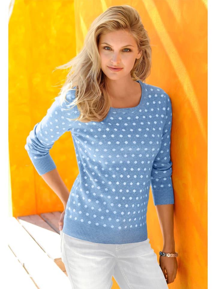 Pullover in bleu-weiß-getupft