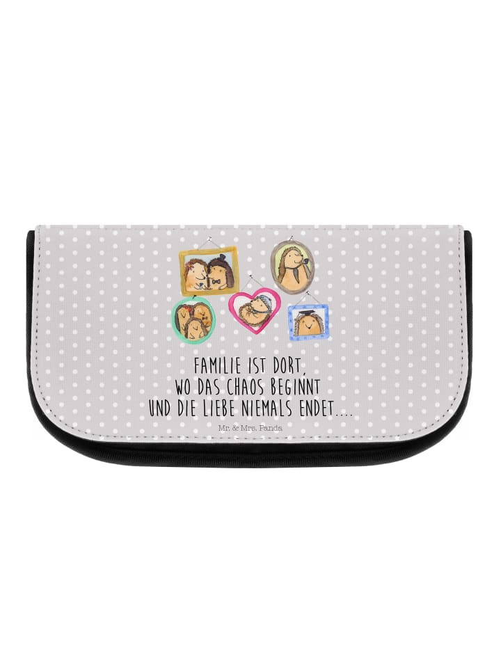 Kosmetiktäschchen Igel Familie mit Spruch in Grau Pastell