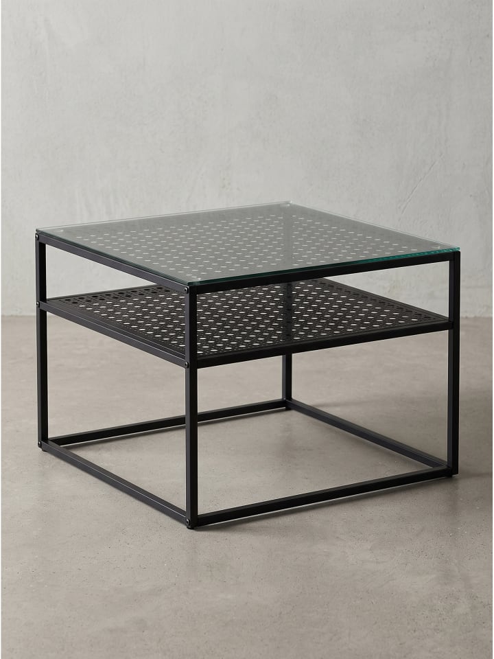 Couchtisch quadratisch, transparentes Einscheibensicherheitsglas in Schwarz