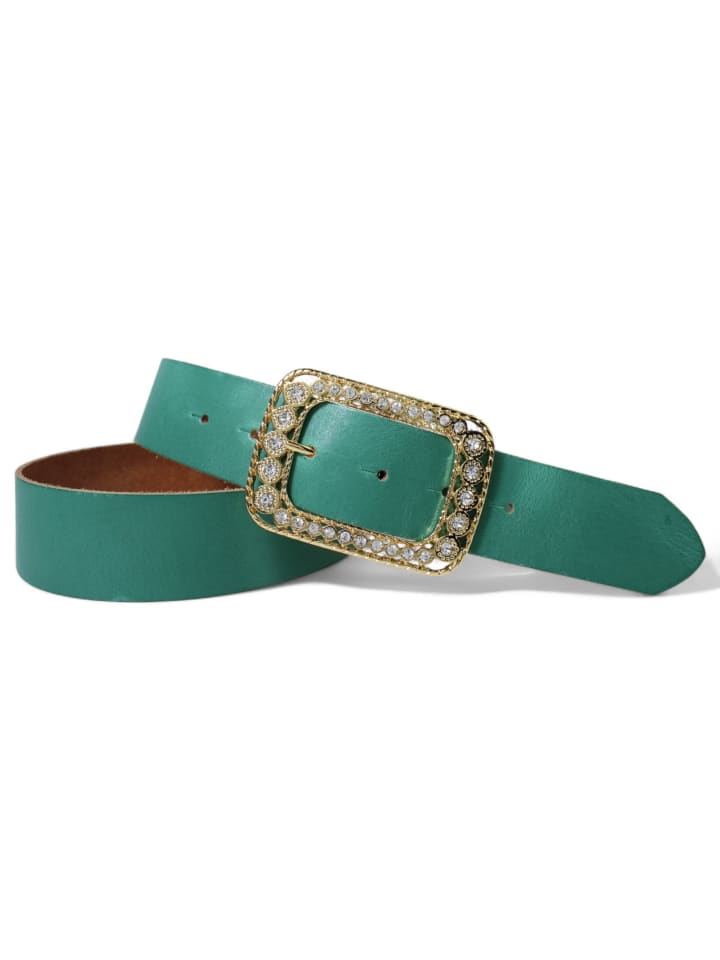 Damengürtel goldene Strassschnalle in Jade