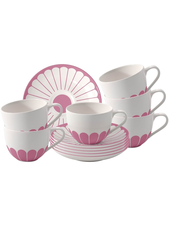 6er Set Kaffeetassen mit Untertassen Fleur Couleur in Cassis 160 ml