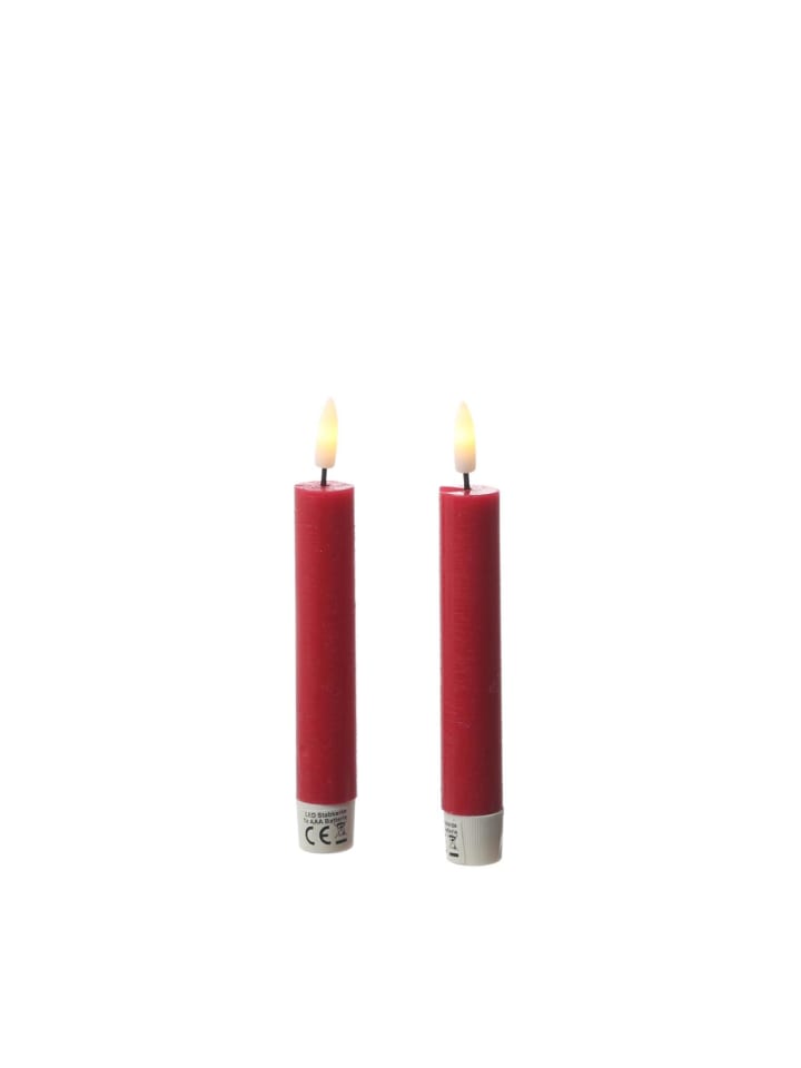 2x LED Stabkerzen LINA Rustik-Optik Echtwachs H: 16cm in rot
