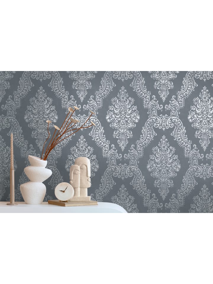 Tapete Majestic Ornament in Anthrazit-Silber