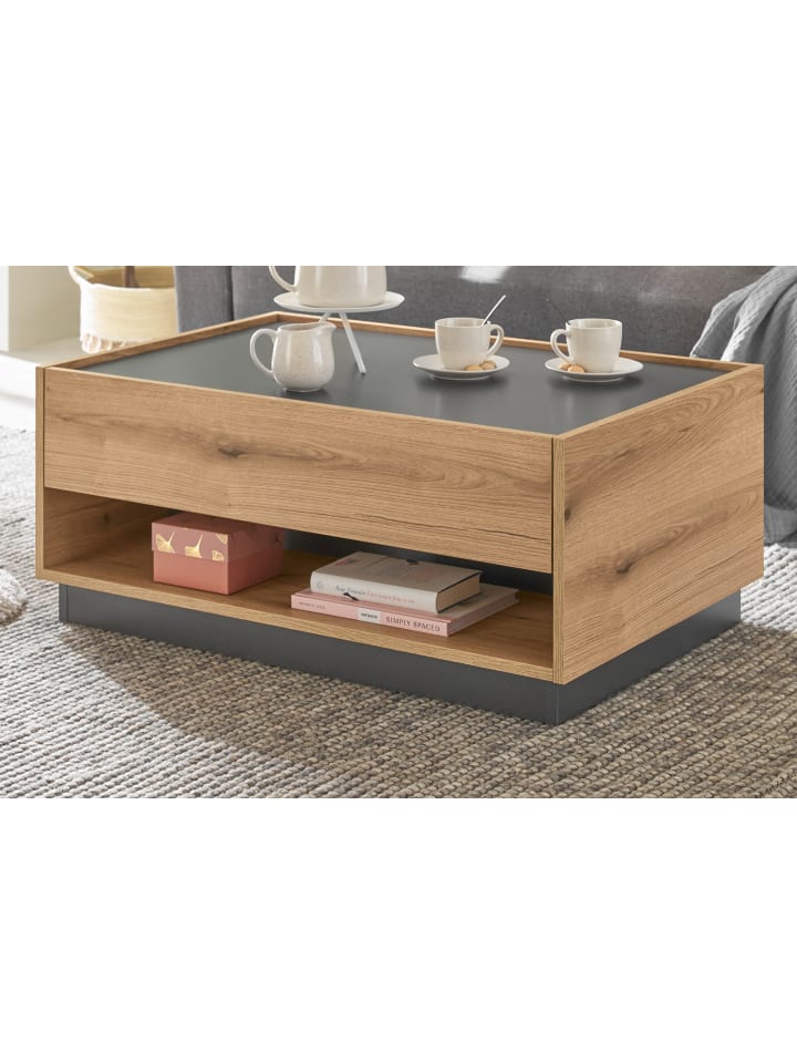 Couchtisch Evoke Eiche, grau 90 x 60 cm, Wohnzimmertisch mit Stauraum