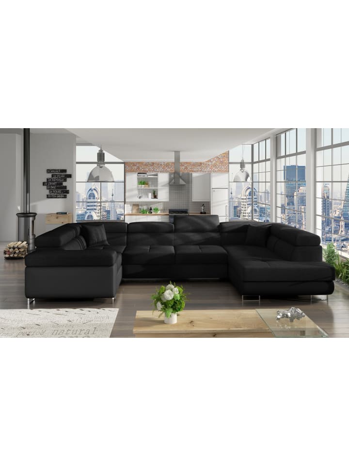 Lavin Recamiere Rechts in Schwarz - (L) 340 x (B) 340 x (H) 90 cm
