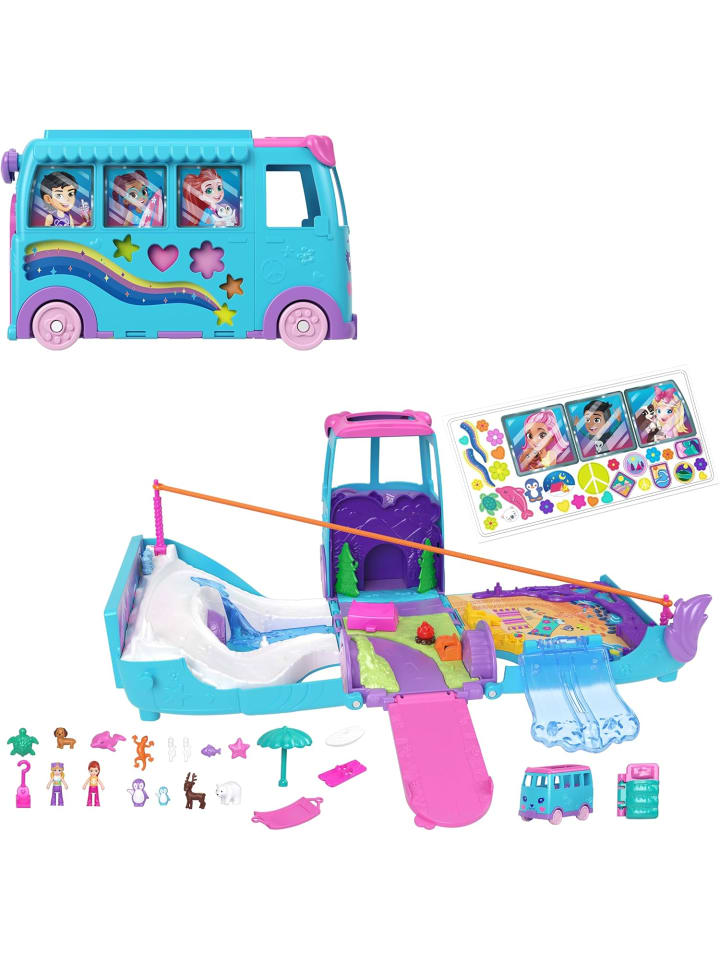 Polly Pocket Mikropuppen + umwandelbarer Camper Accessoires Spielset JCC22 3+