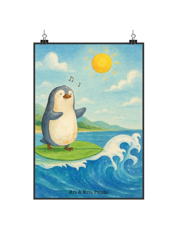Wandbild Pinguin Surfer Design ohne Spruch in Weiß