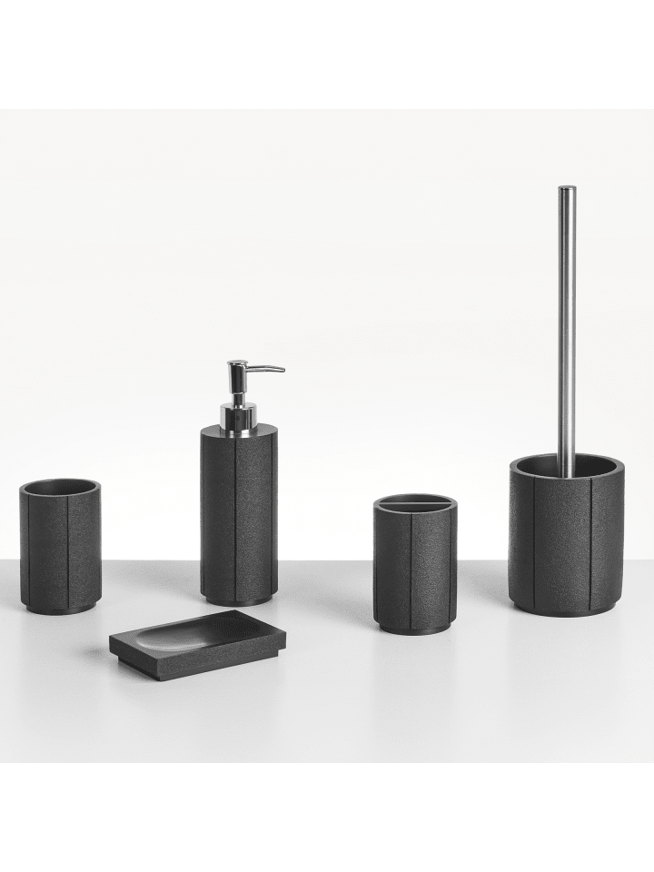 5-tlg Badezimmer-Zubehör HUALLAGA in Schwarz/Silber