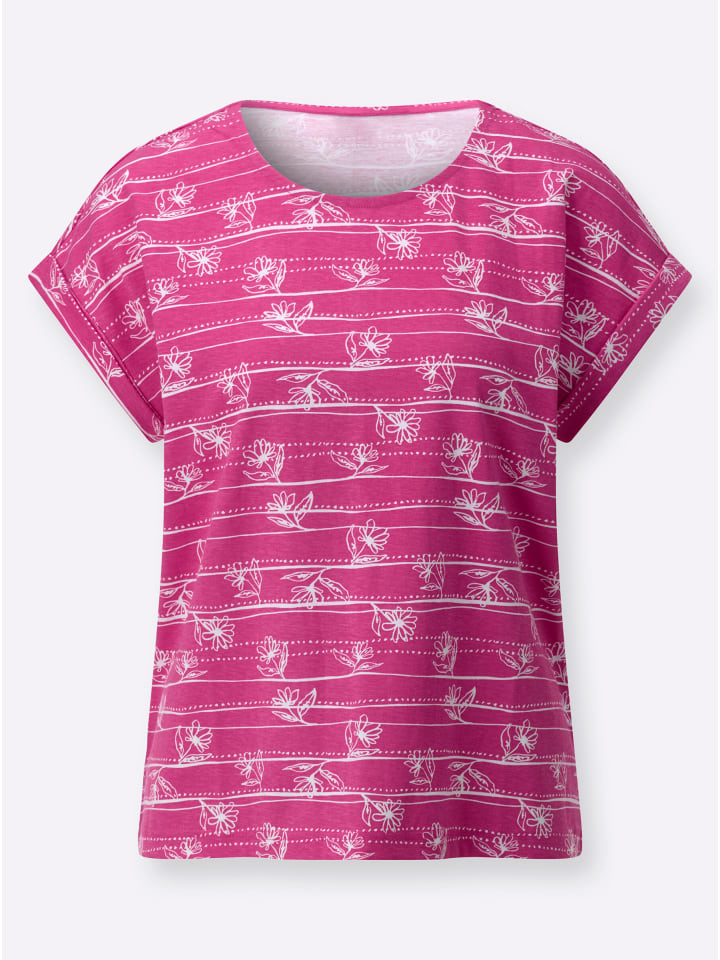 Shirt in fuchsia-weiß-bedruckt
