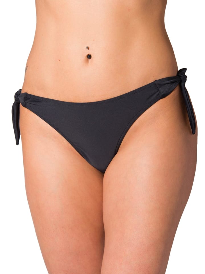 Aquarti Damen Tanga Bikinihose Seitlich Gebunden in schwarz