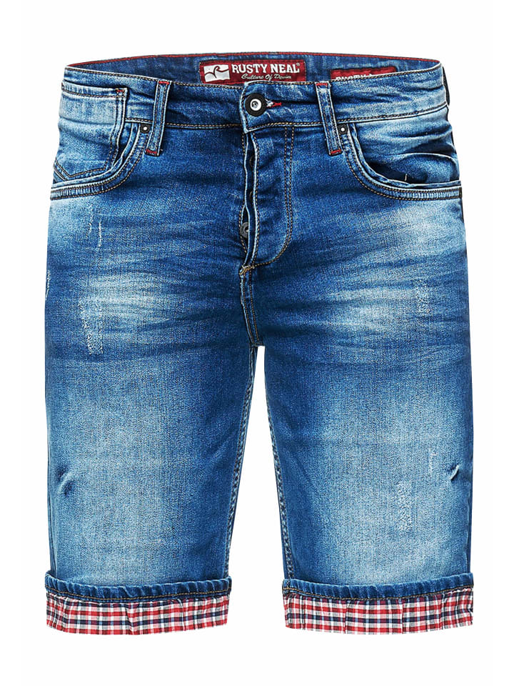 Blue Used Jeans Shorts mit Karomuster "SATTO" in Blau