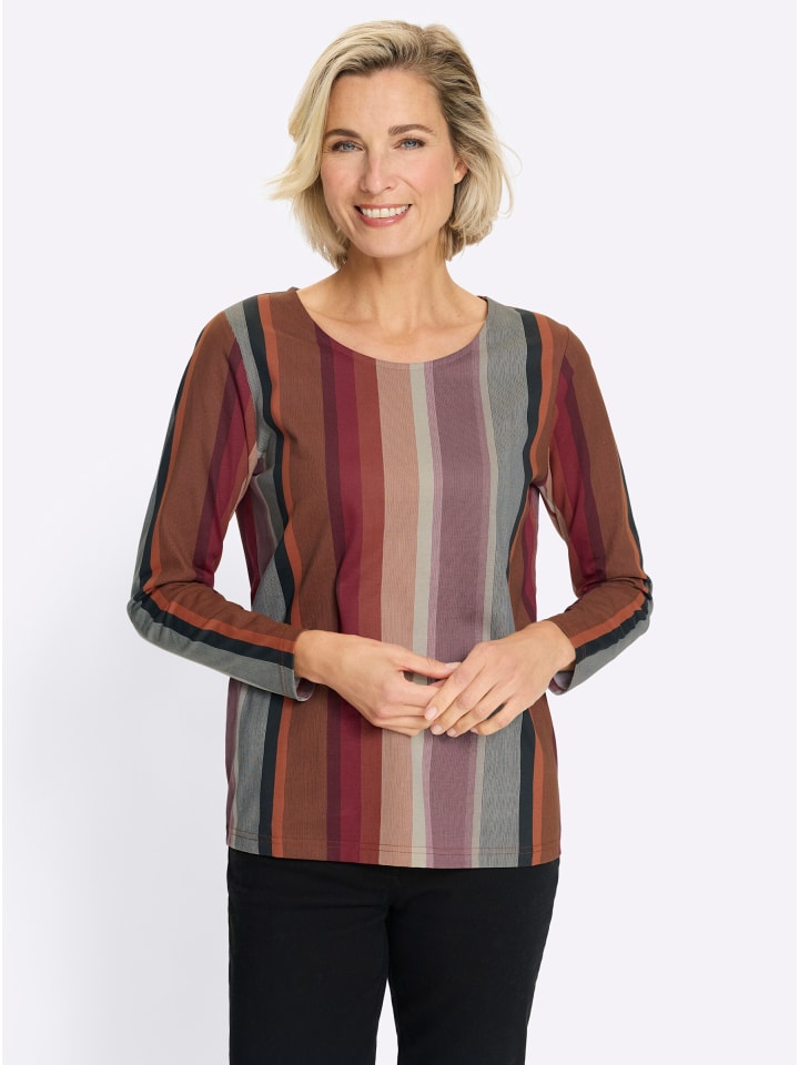 Langarm-Shirt in dunkelrot-rostrot-gestreift