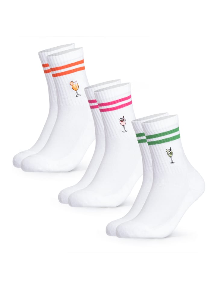 3er Pack Motiv Tennissocken mit Streifen Summer in Drinks