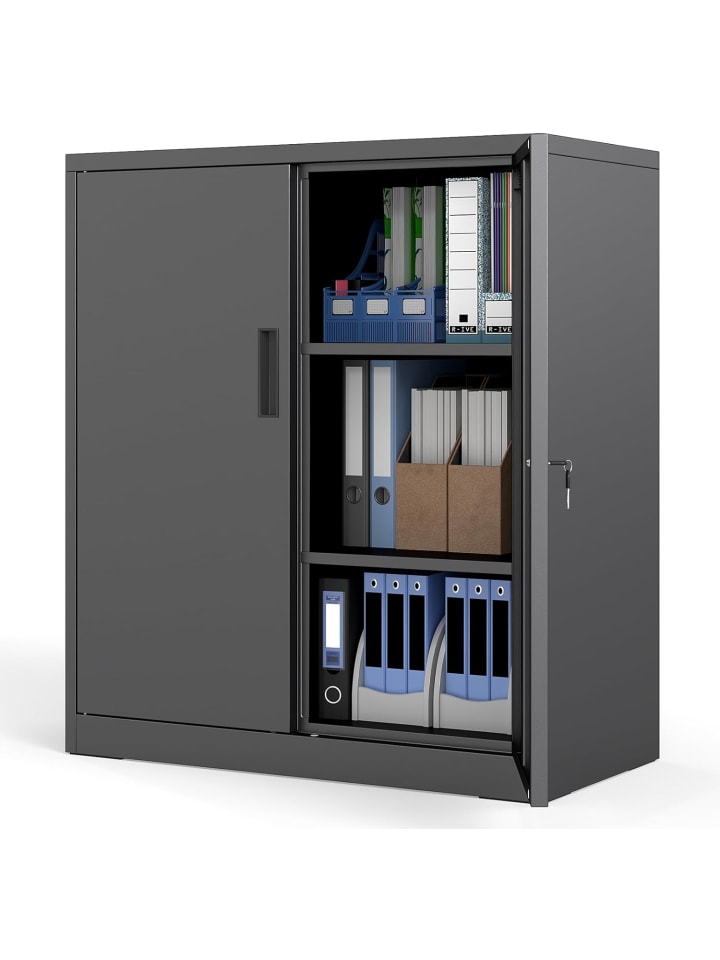 Aktenschrank abschließbar Stahl 80 x 40 x 91 cm in Schwarz