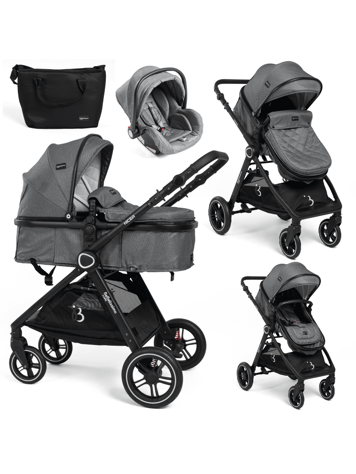 3 in 1 Kinderwagen Set Kombikinderwagen - Nicea in  Grau
