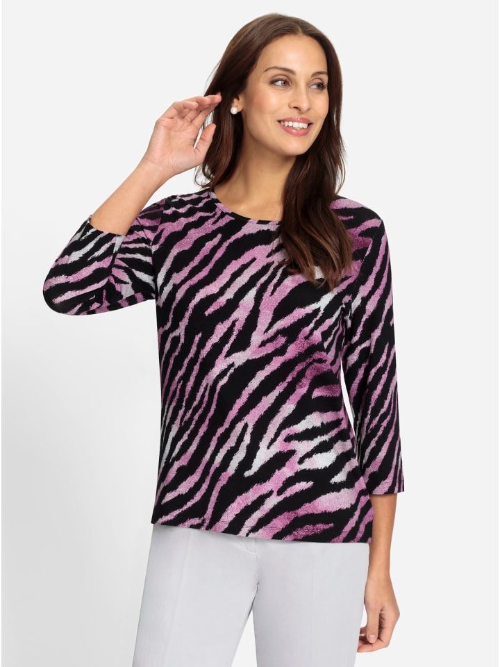 Print-Shirt in schwarz-burgund-bedruckt