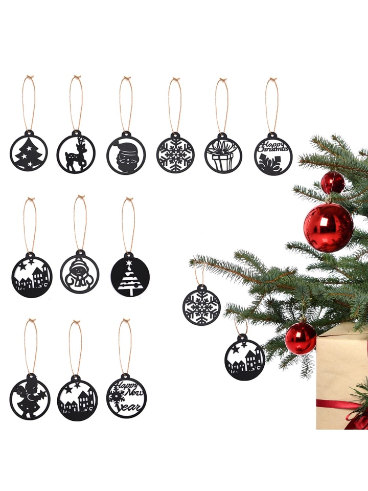 Weihnachtsanhänger 12er Set in Schwarz