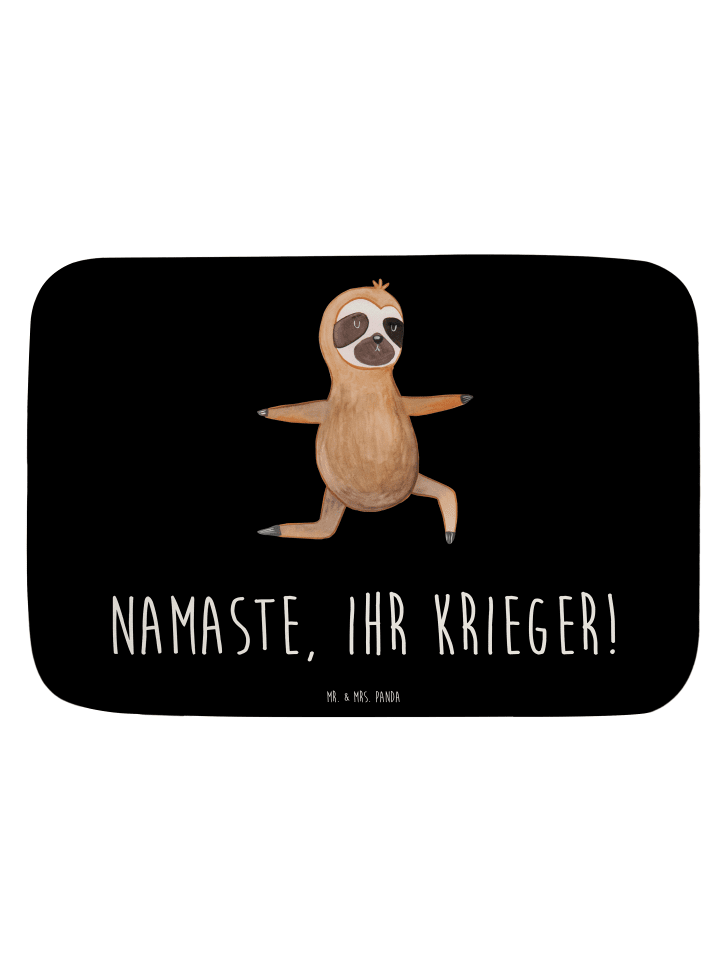 Badeteppich Faultier Yoga mit Spruch in Schwarz