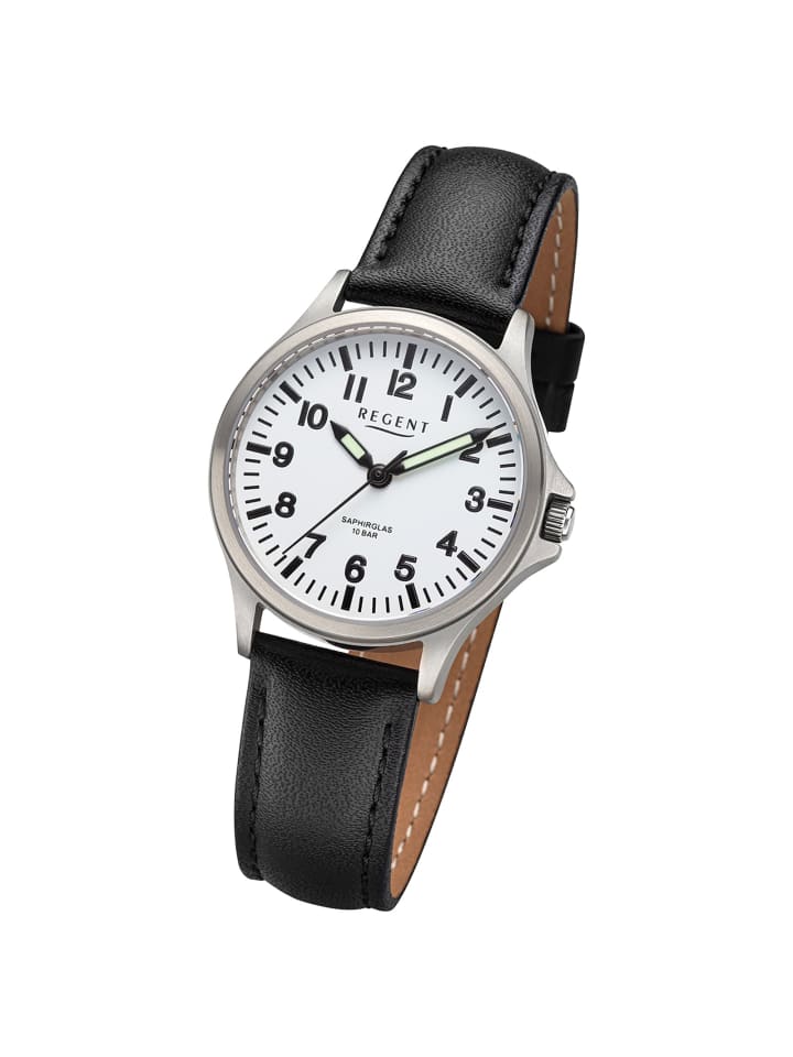 Armbanduhr Regent Lederarmband schwarz extra groß (ca. 32mm)